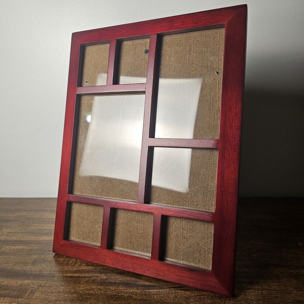 Vintage MCM 8-Opening Mahogany Wood Photo Collage Frame 11" x 14"